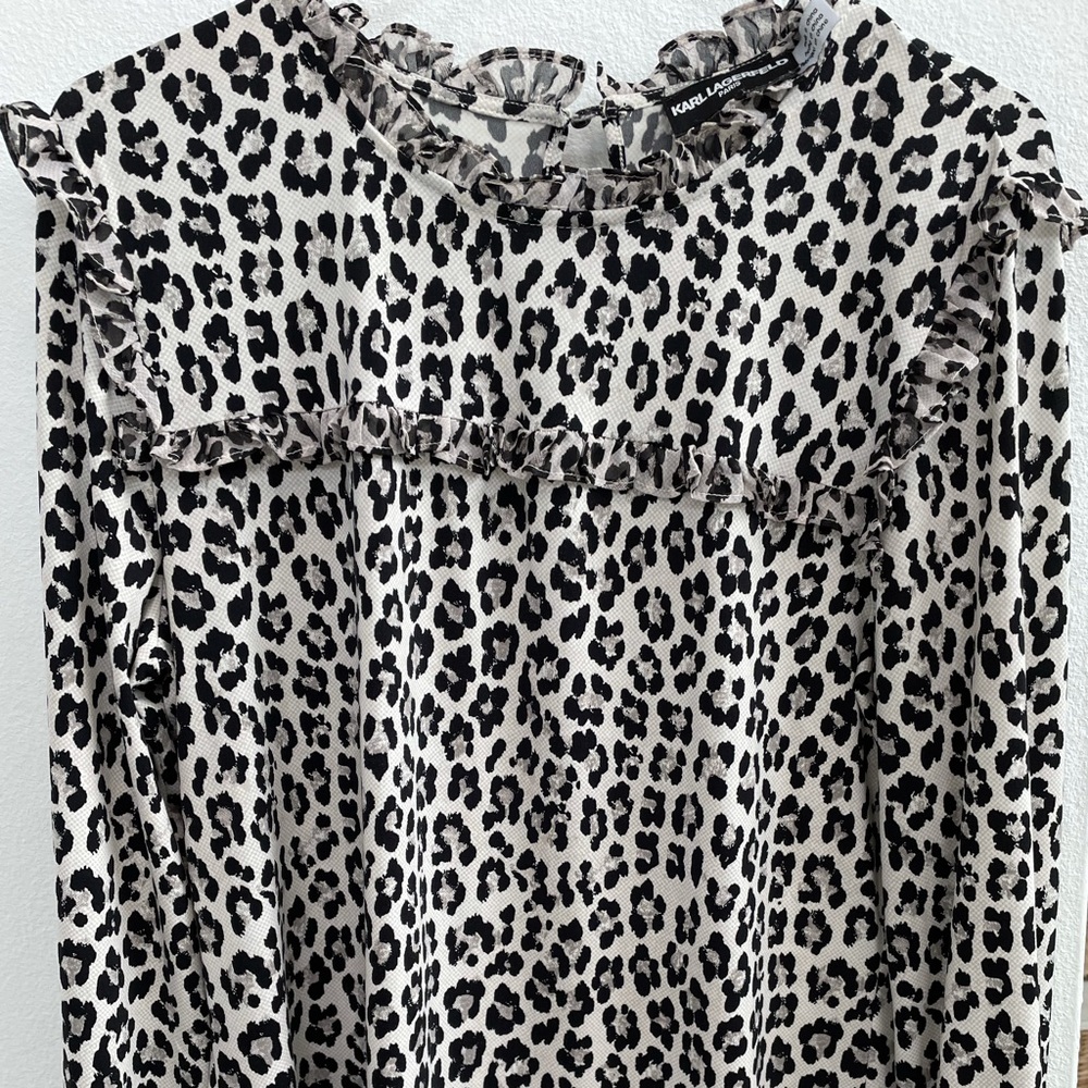 Karl Lagerfeld Paris animal print ruffle top - Picture 3 of 10